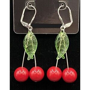 Handmade Cherry Earrings with Silver Tone Leverbacks by Neanie-Bot
